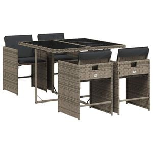 vidaXL 5 pcs conjunto de jantar p/ jardim c/ almofad&otilde;es vime PE cinza