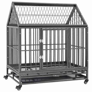 vidaXL Jaula para c&atilde;es com rodas e telhado a&ccedil;o 92x62x106 cm
