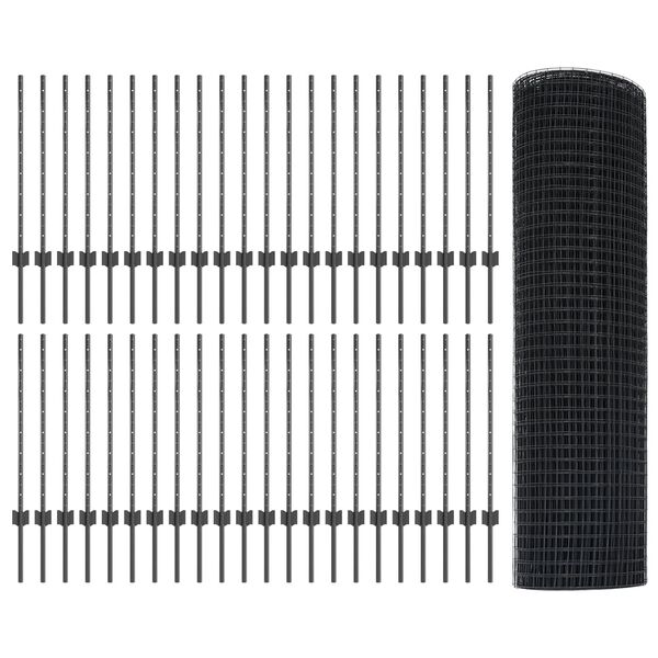 vidaXL Cerca com Poste Cinzeto 0,8 x 100 m A&ccedil;o e PVC