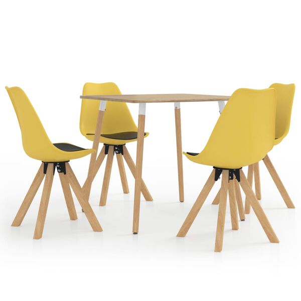 vidaXL Conjunto de jantar 5 pe&ccedil;as 80x80 cm preto e amarelo