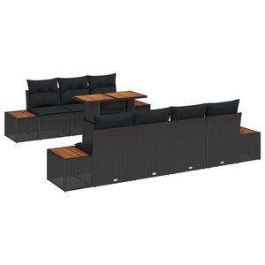 vidaXL Conjunto de Sof&aacute; de Jardim 8 pcs Preto Rattan Sint&eacute;tico