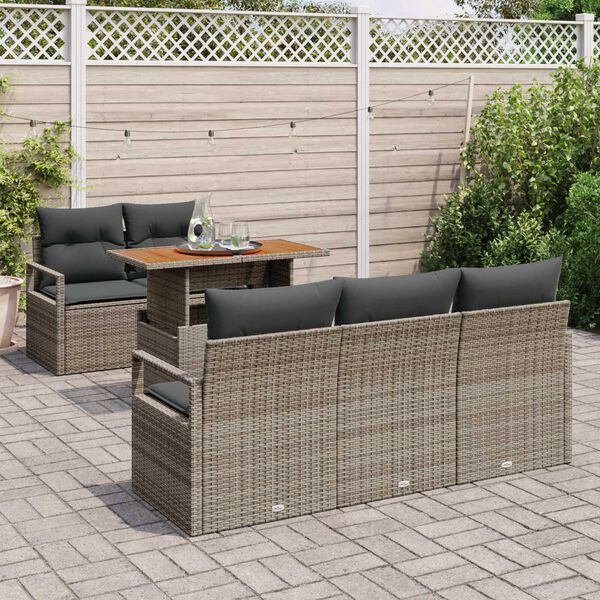 vidaXL Conjunto de Sof&aacute; de Jardim 6 pcs Cinzeto Rattan Sint&eacute;tico