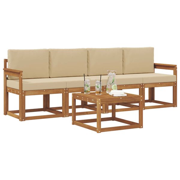 vidaXL Conjunto de Sof&aacute;s para Exterior 5 pcs Natural e Bege