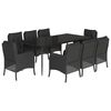 vidaXL 9 pcs conjunto de jantar p/ jardim c/ almofad&otilde;es vime PE preto