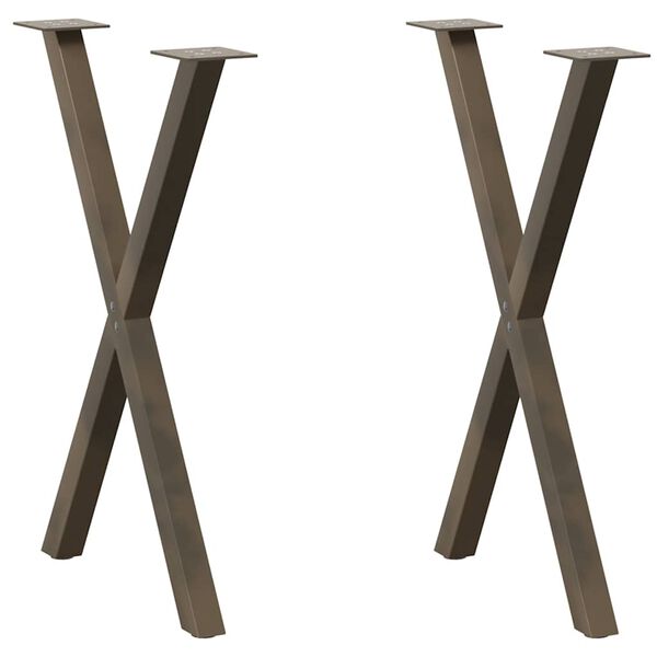 vidaXL P&eacute;s para mesa de jantar em formato de X, 2 pe&ccedil;as, a&ccedil;o natural, 50x(72-73) cm, a&ccedil;o