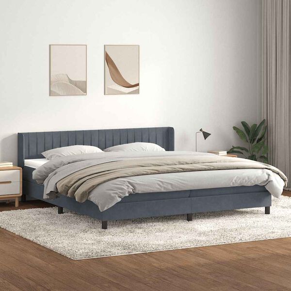 vidaXL Cama com molas/colch&atilde;o 180x210 cm veludo cinzento-escuro