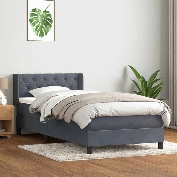 vidaXL Cama com molas/colch&atilde;o cinza-escuro 80x210 cm veludo