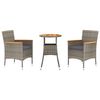 vidaXL 3 pcs conjunto bistr&ocirc; de jardim c/ almofad&otilde;es vime PE cinza