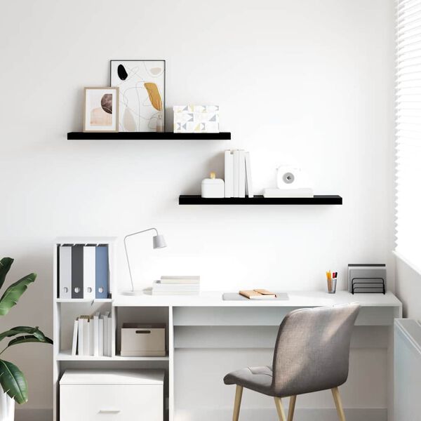 vidaXL Prateleiras de parede suspensas 2 pcs 90x23,5x3,8cm MDF preto