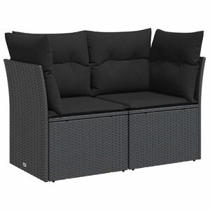 vidaXL Sof&aacute; de jardim com almofadas, 2 lugares, vime sint&eacute;tico preto