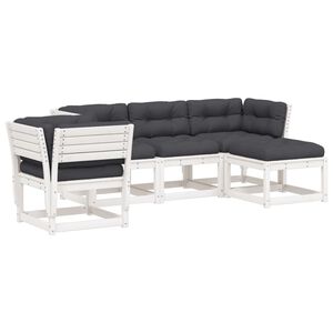 vidaXL 5 pcs conj. lounge de jardim c/ almofad&otilde;es pinho maci&ccedil;o branco