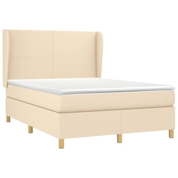 vidaXL Cama com molas/colch&atilde;o 140x200 cm tecido cor creme