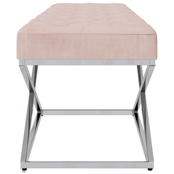vidaXL Banco a&ccedil;o inoxid&aacute;vel e veludo rosa