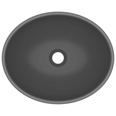 vidaXL Lavatório luxuoso oval 40x33cm cerâmica cinzento-escuro mate