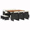 vidaXL 11 pcs conjunto de jantar p/ jardim c/ almofad&otilde;es vime PE preto