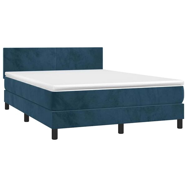 vidaXL Cama box spring c/ colch&atilde;o/LED 140x190 cm veludo azul-escuro