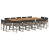 vidaXL 15 pcs conjunto jantar p/ jardim c/ almofad&otilde;es vime PE cinzento