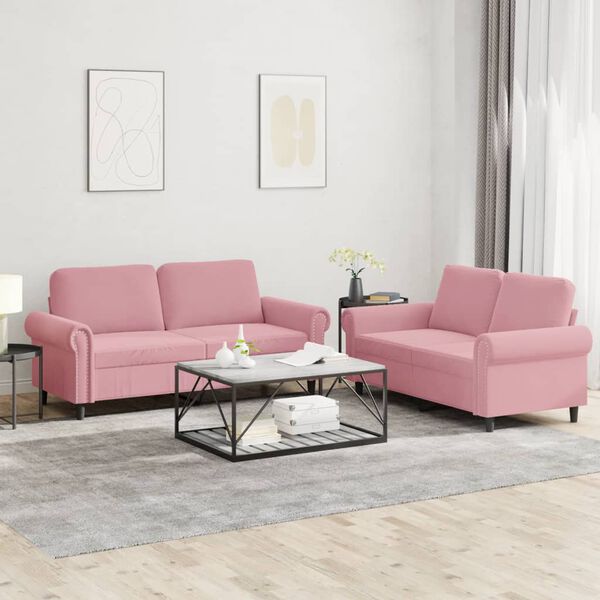 vidaXL 2 pcs conjunto de sofás com almofadões veludo rosa