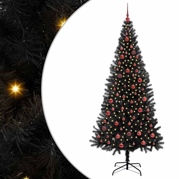 vidaXL &Aacute;rvore de Natal com 300 LEDs com suporte Preto 210 cm PVC