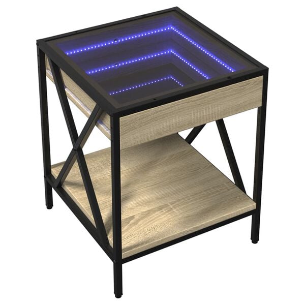 vidaXL Mesa de cabeceira c/ LED Infinity 40x40x49 cm carvalho sonoma
