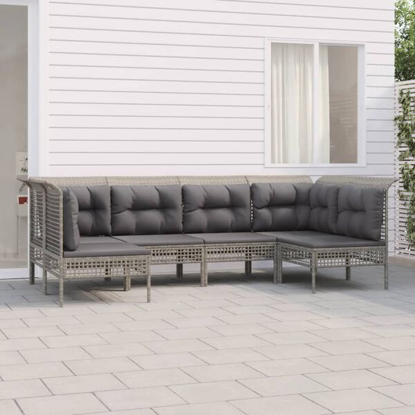 vidaXL 6 pcs conjunto lounge de jardim c/ almofad&otilde;es vime PE cinzento