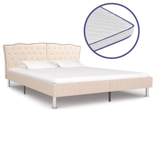 vidaXL Cama com colch&atilde;o espuma de mem&oacute;ria 180x200 cm tecido bege