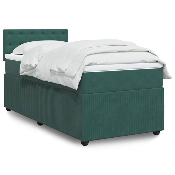 vidaXL Cama com molas/colchão 90x200 cm veludo verde-escuro