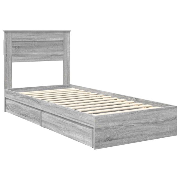 vidaXL Cama com Armazenamento com cabeceira Cinza Sonoma 90 x 200 cm