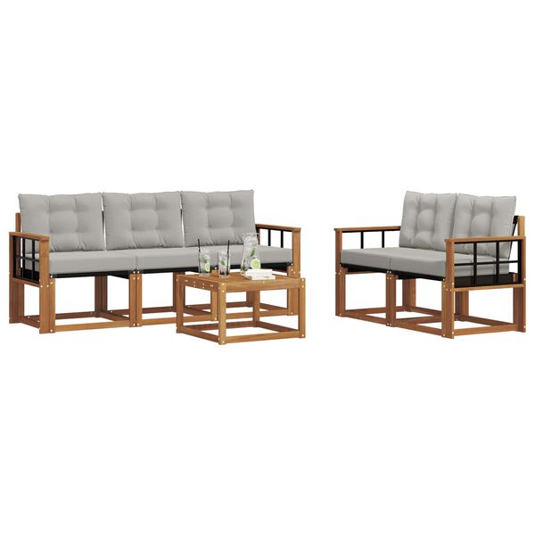 vidaXL Conjunto de Sof&aacute;s para Exterior 6 pcs Cinza Natural e Claro