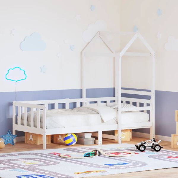 vidaXL Sofá-cama com telhado 90x200 cm madeira de pinho maciça branco