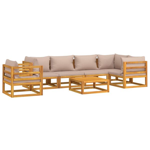 vidaXL 7pcs conj. lounge jardim madeira c/almofad&otilde;es cinza-acastanhado