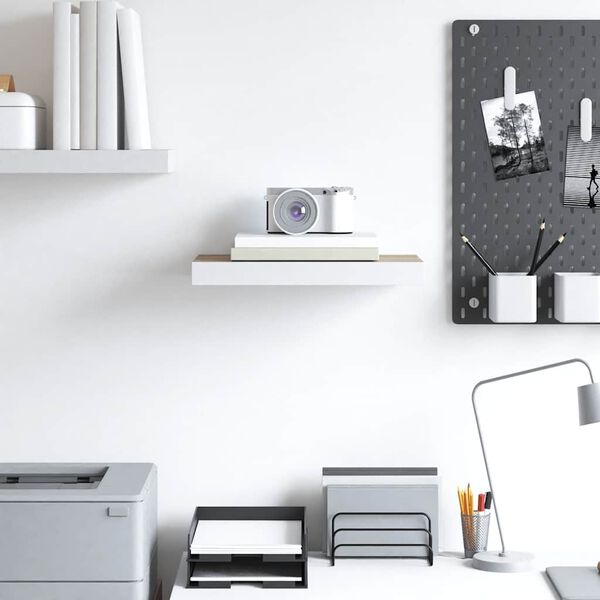 vidaXL Prateleira de parede suspensa 50x23x3,8cm MDF carvalho e branco