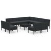 vidaXL 12 pcs conjunto lounge de jardim c/ almofad&otilde;es vime PE preto