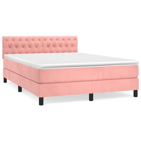 vidaXL Cama com molas/colch&atilde;o 140x200 cm veludo rosa