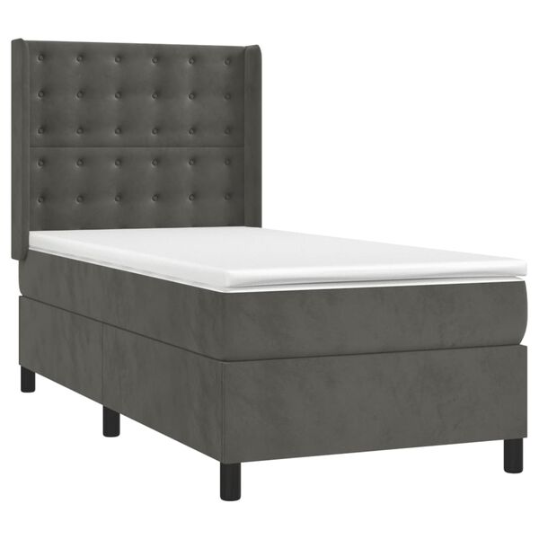 vidaXL Cama box spring c/ colch&atilde;o/LED 90x200 cm veludo cinzento-escuro
