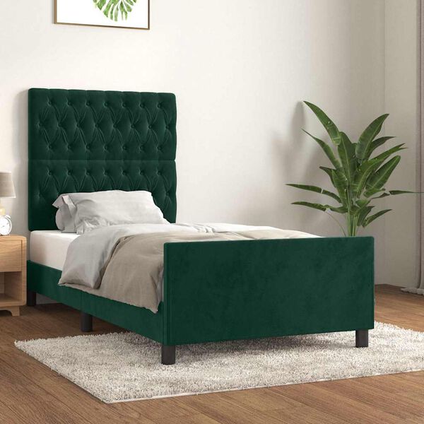 vidaXL Estrutura de cama sem colch&atilde;o 90x200 cm veludo verde-escuro