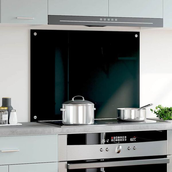 vidaXL Painel anti-salpicos de cozinha 80x60 cm vidro temperado preto