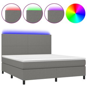 vidaXL Cama box spring c/ colch&atilde;o e LED 180x200 cm tecido cinza-escuro