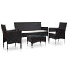 vidaXL 4 pcs conjunto lounge de jardim c/ almofad&otilde;es vime PE preto