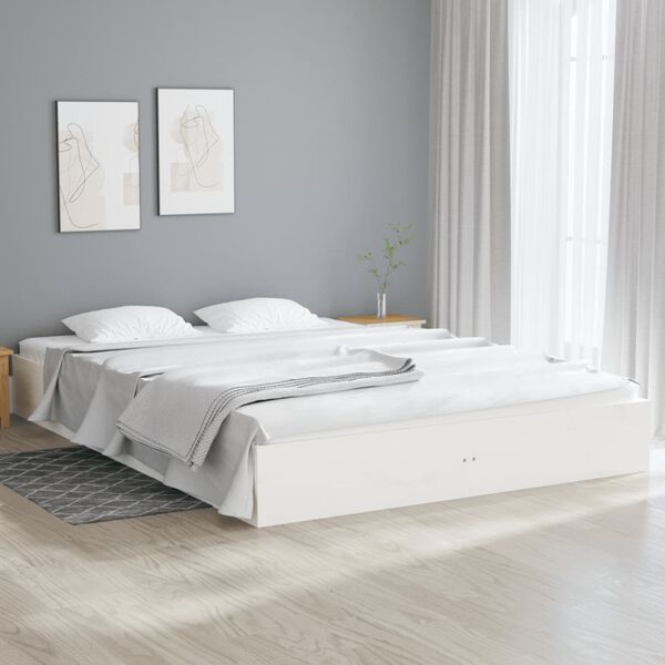 vidaXL Estrutura de cama king 150x200 cm madeira maci&ccedil;a branco