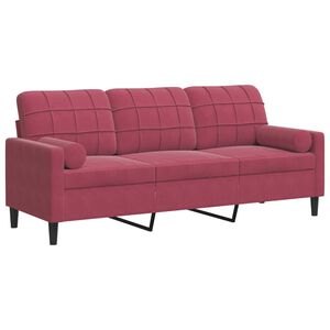 vidaXL Sof&aacute; 3 lug. + almofadas decorativas 180cm veludo vermelho tinto
