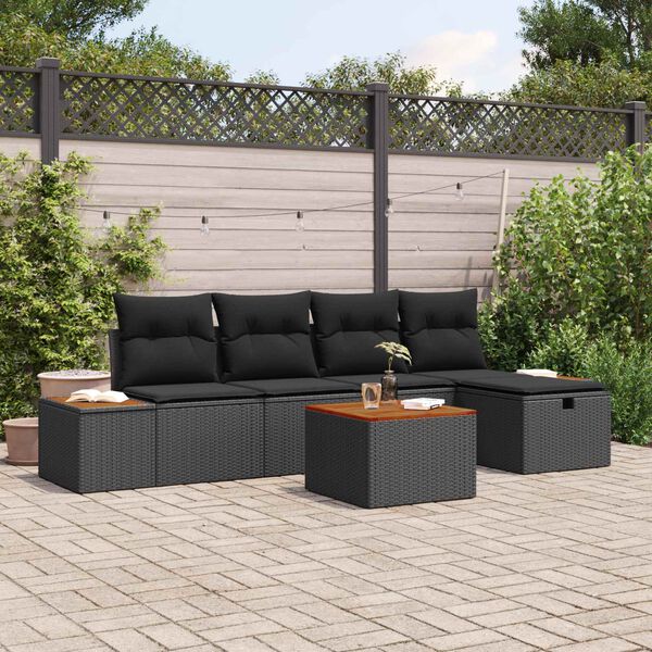 vidaXL Conjunto de Sof&aacute; de Jardim 6 pcs Preto Rattan Sint&eacute;tico