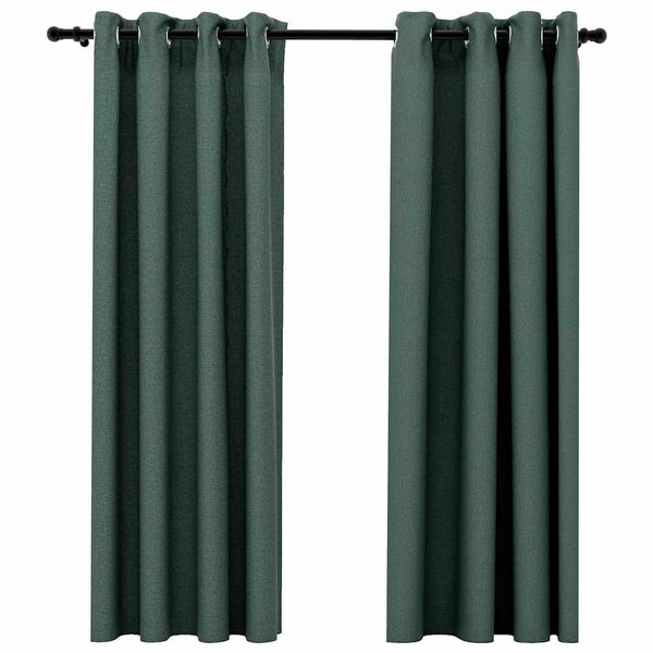 vidaXL Cortinas opacas aspeto linho c/ ilh&oacute;s 2 pcs 140x175 cm verde