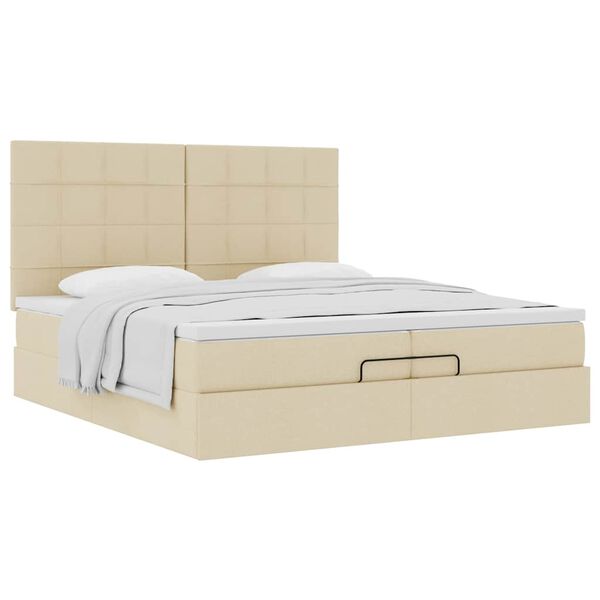 vidaXL Estrutura de cama otomana com colch&otilde;es tecido creme 200x200cm
