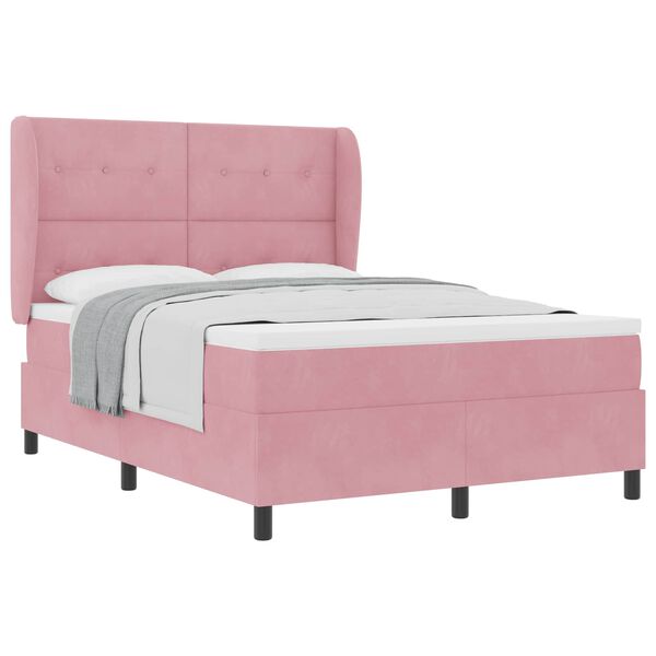vidaXL Cama Box com colch&atilde;o com cabeceira Rosa 200 x 160 cm Veludo