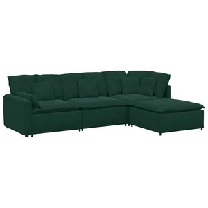 vidaXL Sof&aacute; modular com pufes e almofadas veludo verde-escuro