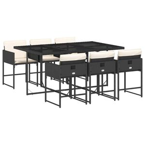 vidaXL 7 pcs conjunto de jantar p/ jardim c/ almofad&otilde;es vime PE preto