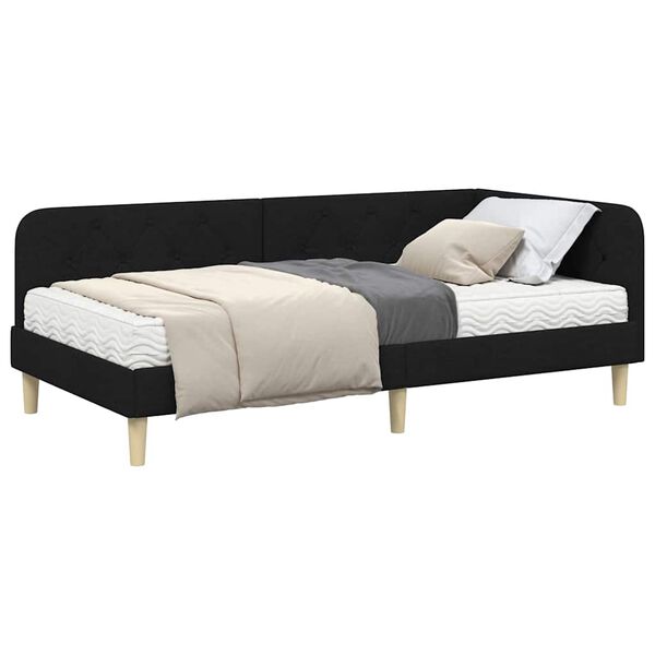 vidaXL Estrutura de Cama de Canto com colch&atilde;o Preto 90 x 190 cm tecido