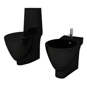 Conjunto de sanita e bid&ecirc;, cer&acirc;mica, em preto