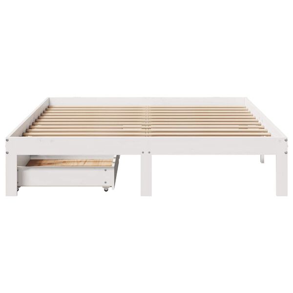 vidaXL Estrutura de cama com gavetas 120x190 cm pinho maci&ccedil;o branco